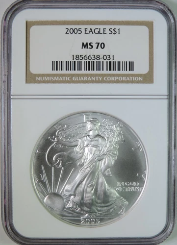 2005 American Silver Eagle 1oz $1 Coin Brown Label NGC MS70