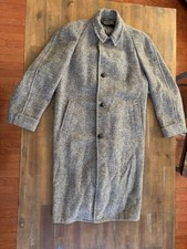 Vintage Harris Tweed Overcoat Mens Large Gray Scottish Wool Long Coat Jacket 80s