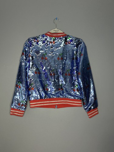 Rockets of Awesome Jacket Girls Large (14) Sequin Cherry Varsity Bomber Full Zip - Picture 6 of 13