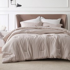 Oversized King Comforter Set 3 Pieces Warm Taupe Soft Bedding Cationic Dyed