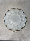 Vintage White Milk Glass Gold Border Deviled Egg Plate Mint