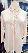  VINTAGE OLGA pink nightie Size P Made in USA lace front and sleeves