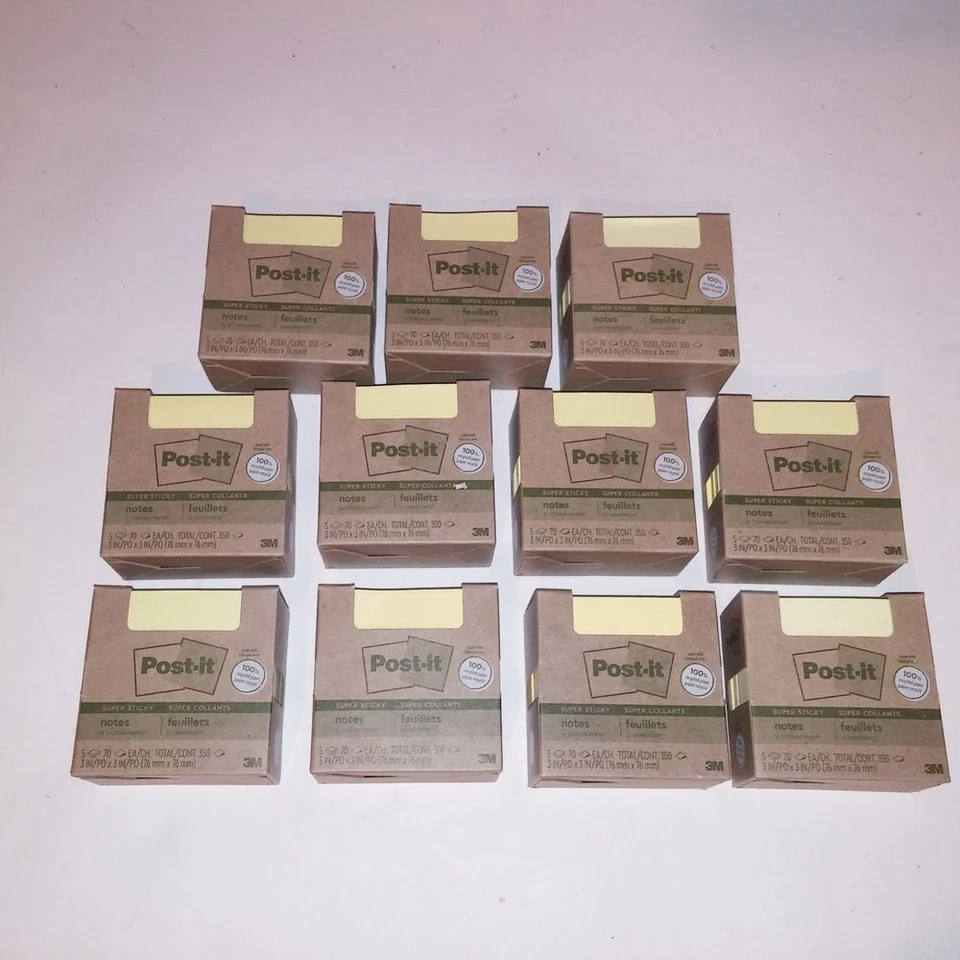 Set of 11 Post It Notes 3 X 3 Yellow Super Sticky 100% Recycled Paper Brand New - Image 2 of 4
