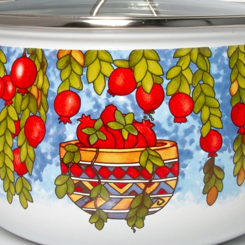 POMEGRANATE Soup Pot Enamelware Pot Stockpot Enameled Pot Enamel Pot 6.5 qt - Picture 10 of 11
