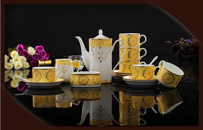 European Style Fresh Simple Noble Ceramics Coffee Cup Tea Pot 15 Pieces Set I-6 European Style Fresh Simple Noble Ceramics Coffee Cup Tea Pot 15 Pieces Set I-6