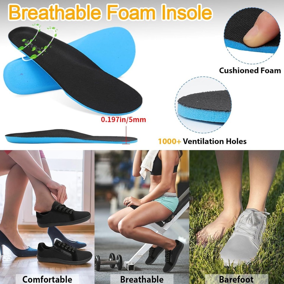 Womens Barefoot Walking Shoes Wide Toe Fashion Sneakers 7 Wide, Ablack