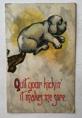 Vintage 1914 Comic Postcard Dog ''Quit your kickin' it makes me sore'' art illust