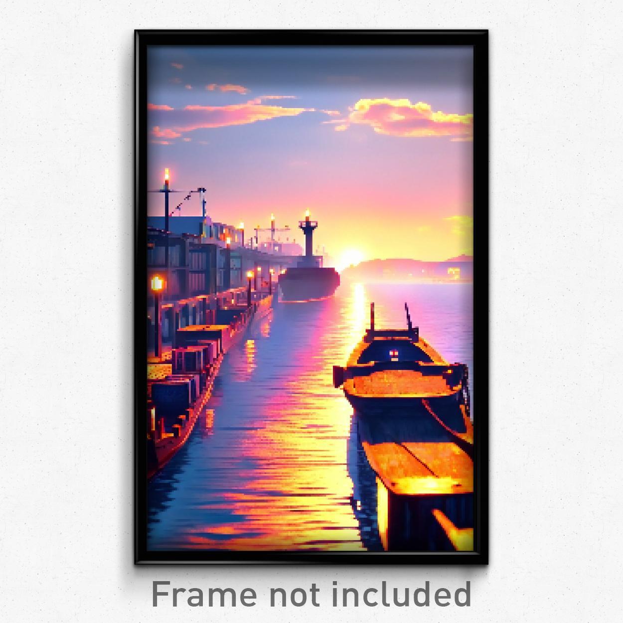 Pixel Art Poster - Blissful Port (8 Bit Psychedelic Trippy Video Game Print)