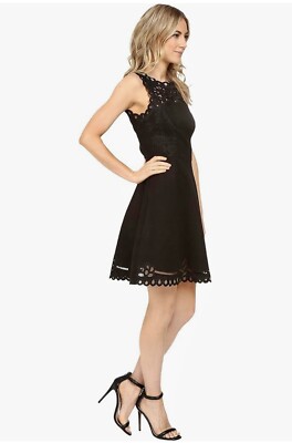 ted baker black embroidered dress NWT Ted Baker Verony Black Ponte Embroidered Sleeveless Skater Dress Size  2/US 6