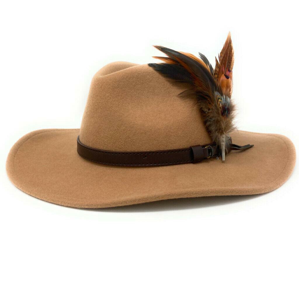 Wide Brimmed Fedora Hat with Removable Country Feather 