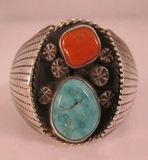 Native American Turquoise Coral Napkin Scarf Ring Bolo Tie Pony Tail Holder Sgd
