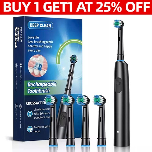 Electric Rechargeable Toothbrush Pro Rotating Brush Oral-B Heads Timer Modes #