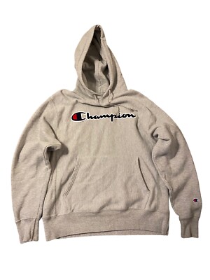 MENS Gray CHAMPION HOODIE SWEATSHIRT REVERSE WEAVE Size Medium