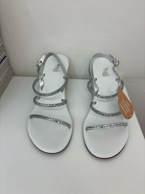 ANCIENT GREEK SANDALS, EFFIE BRIDAL MID WEDGE WOMEN'S DIAMANTE STRAP, UK7, EU40
