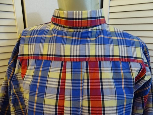 Mens ENRO Button Collar Chatham SS MADRAS Plaid Shirt BLUE RED M Med MEDIUM - Picture 6 of 9
