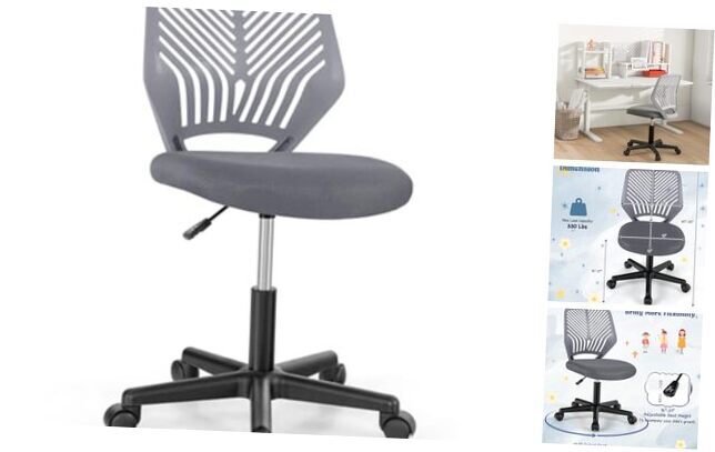 Armless Kids Desk Chair with Lumbar Support and Breathable Mesh Design