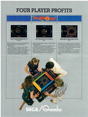 Vintage SEGA/Gremlin ''Eliminator'' 4 player Arcade Game Flyer 1981