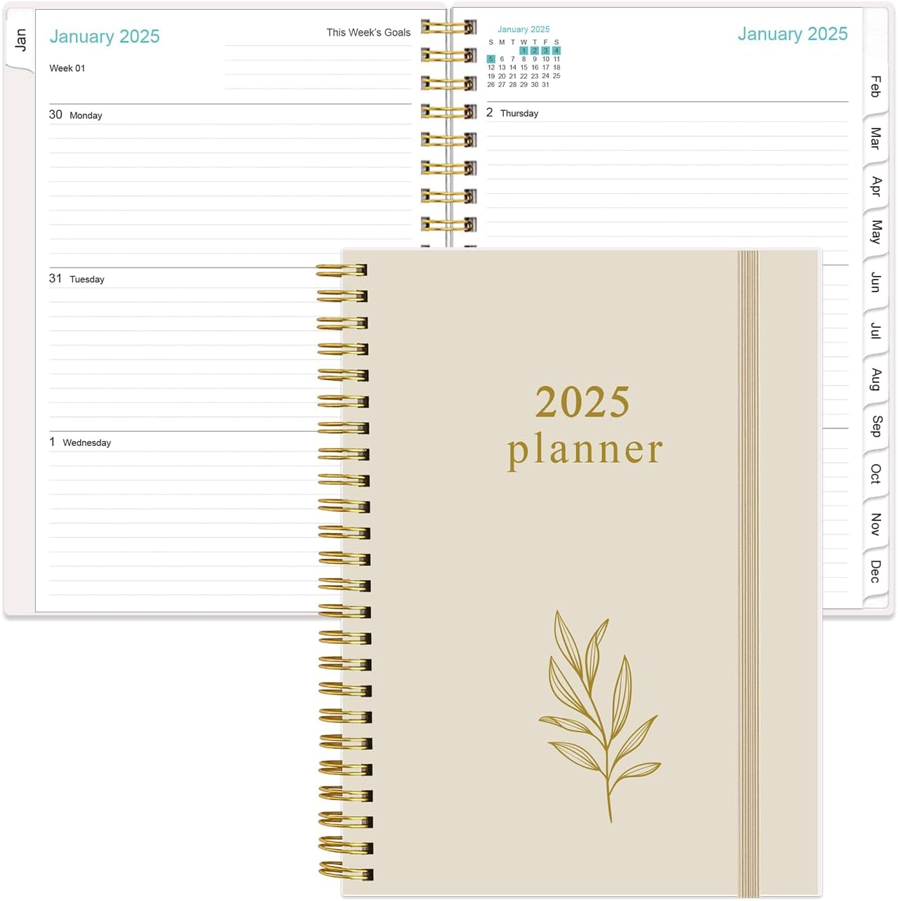 Planner 2025 - A5 Weekly & Monthly Planner Spiral Bound, January 2025 - December-image