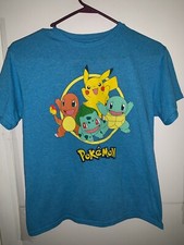 KIDS UNISEX POKEMON ORIGINAL STARTER TRIO LIGHT BLUE T SHIRT SIZE L 14-16