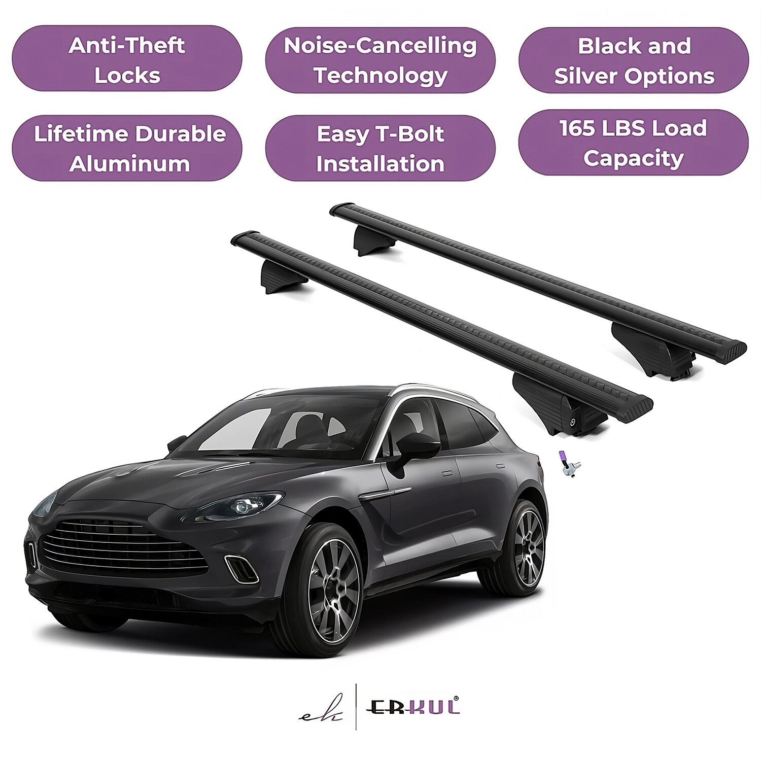 ERKUL Roofrack Cross Bars for Aston Martin DBX 2021-2026 with Flush Rails Black