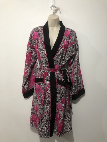 B By Ted Baker Leopard Print Floral Satin Robe Dressing Gown UK Small Long - Picture 1 of 12