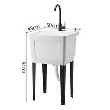 Plastic Utility Sink Laundry Tub with 360° Rotatable Faucet, 19'' x 19'' x 33''