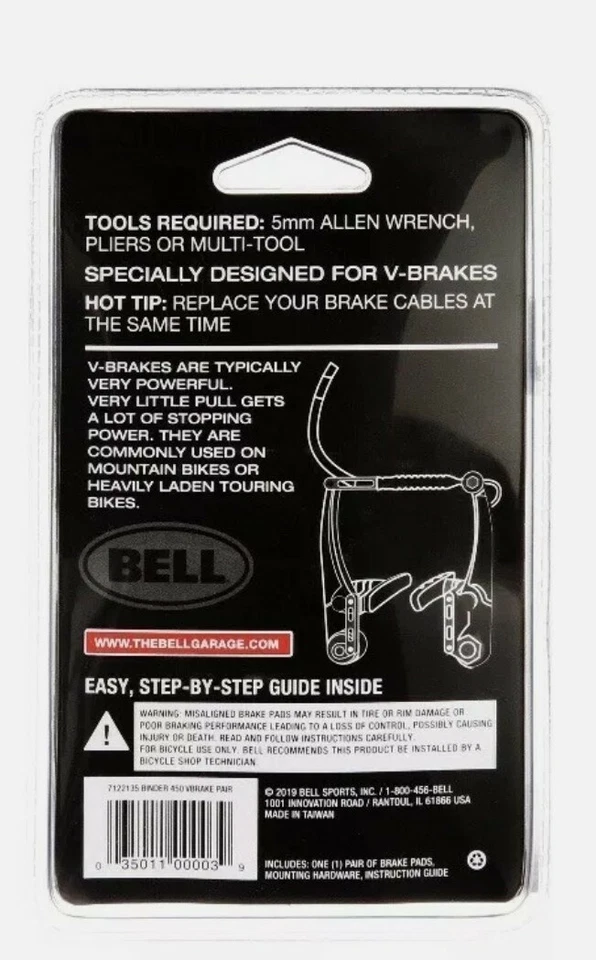 Bell Sports Binder 450 pastillas de freno en V de repuesto, negras TOTALMENTE NUEVAS SELLADAS DE FÁBRICA Foto 2 de 4
