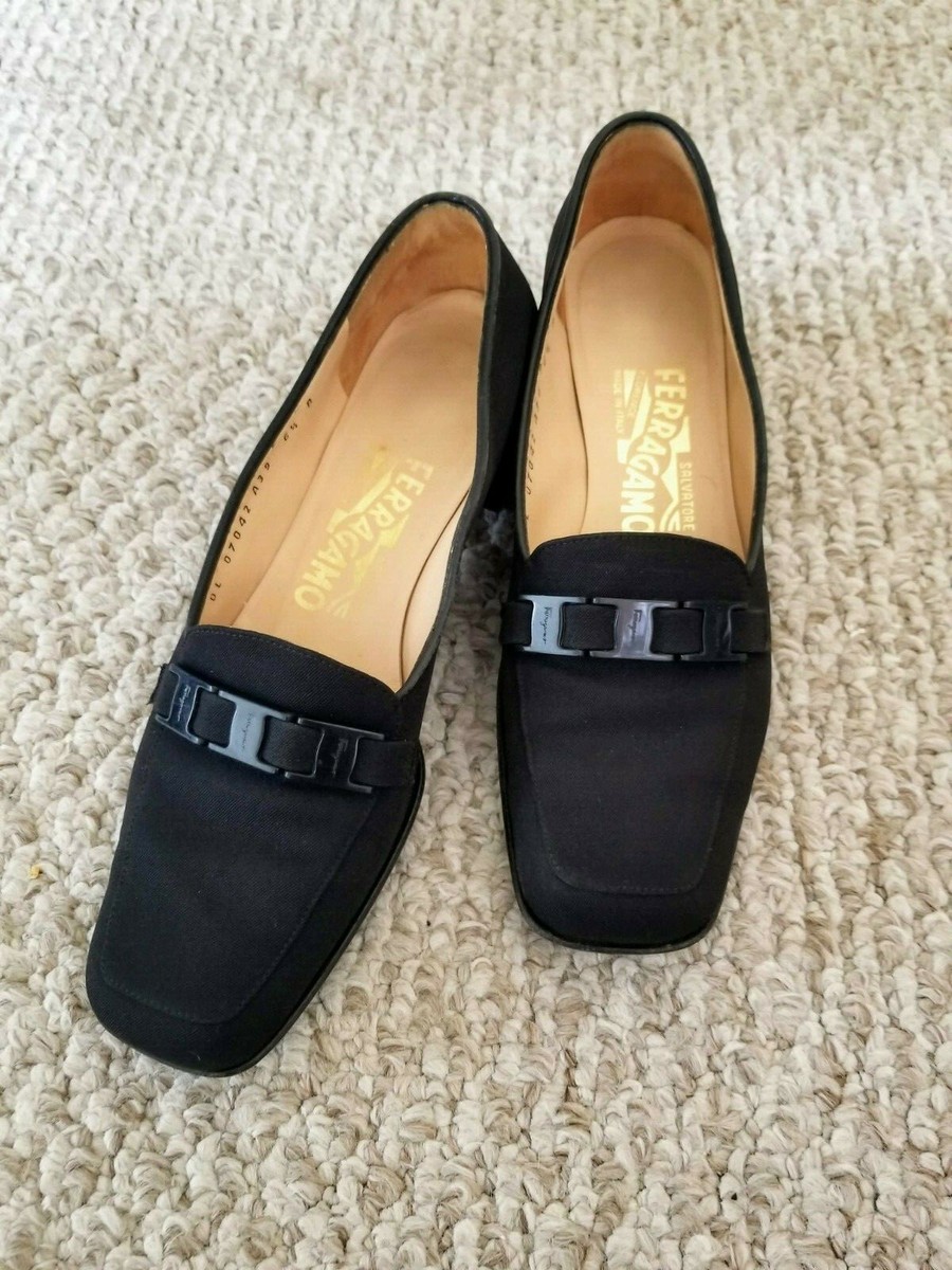 Salvatore Ferragamo Black Square Toe Pumps Shoes Women's