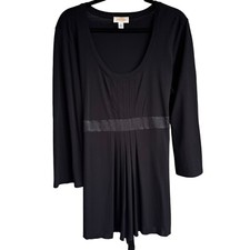 Talbots Womens XL Long Sleeve Black Dress Ribbon Belt & Pleated Front Tunic NWT
