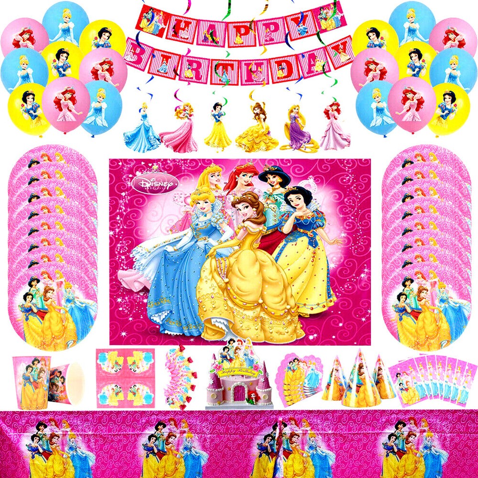Princesa Niñas Belle Aurora Fiesta Cumpleaños Decoración Banner Platos Cubierta Tazas