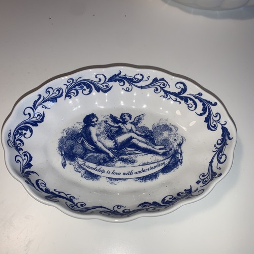 Vintage Spode Friendship Cherub Blue & White Ceramic Soap Trinket Dish