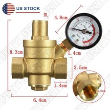 DN15 Water Pressure Regulator NPT 1/2'' Adjustable Brass Reducer w/ Gauge Meter