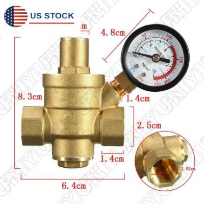 #ad DN15 Water Pressure Regulator NPT 1 2#x27;#x27; Adjustable Brass Reducer w Gauge Meter $18.89