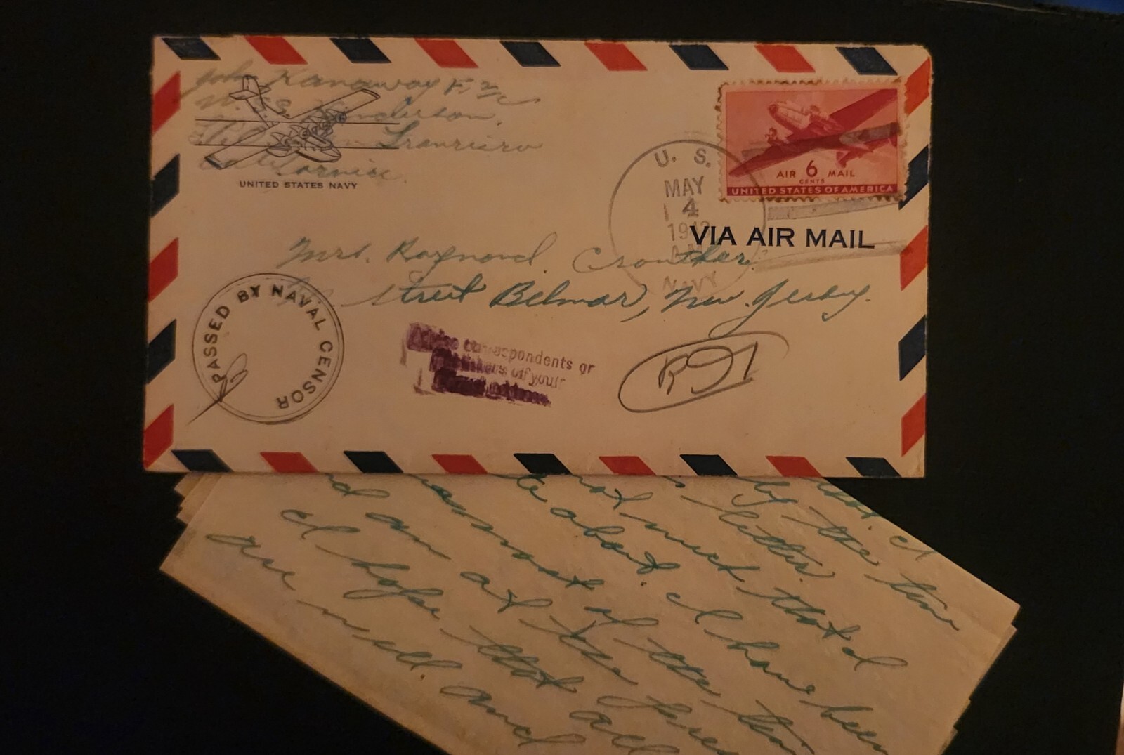 U.S. POSTAGE AIR MAIL Red 6 ¢ Stamp , Envelope and Letter c.1941 Z15 eBay