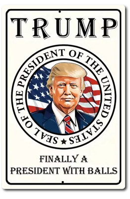 2024 Tin Metal Sign DONALD TRUMP  TRUMP FINALLY A PRESIDENT WITH BALLS
