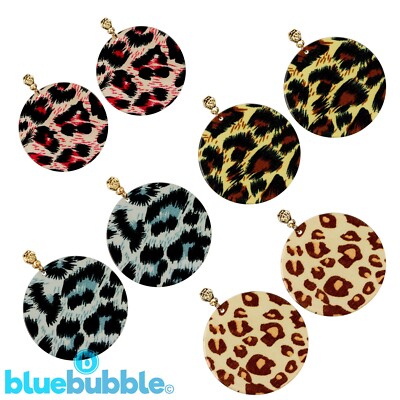 bluebubble EXOTIC Large Round Disc Stud Dangle Earrings Boho Chic African Safari