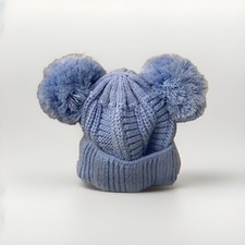 Blue Hat Double Bobble Pom-pom NEW Age 3-6 Months Traditional NEW With Tag