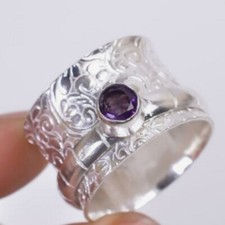 Amazing Amethyst Gemstone 925 Sterling Silver Spinner Ring Women Jewelry D-978