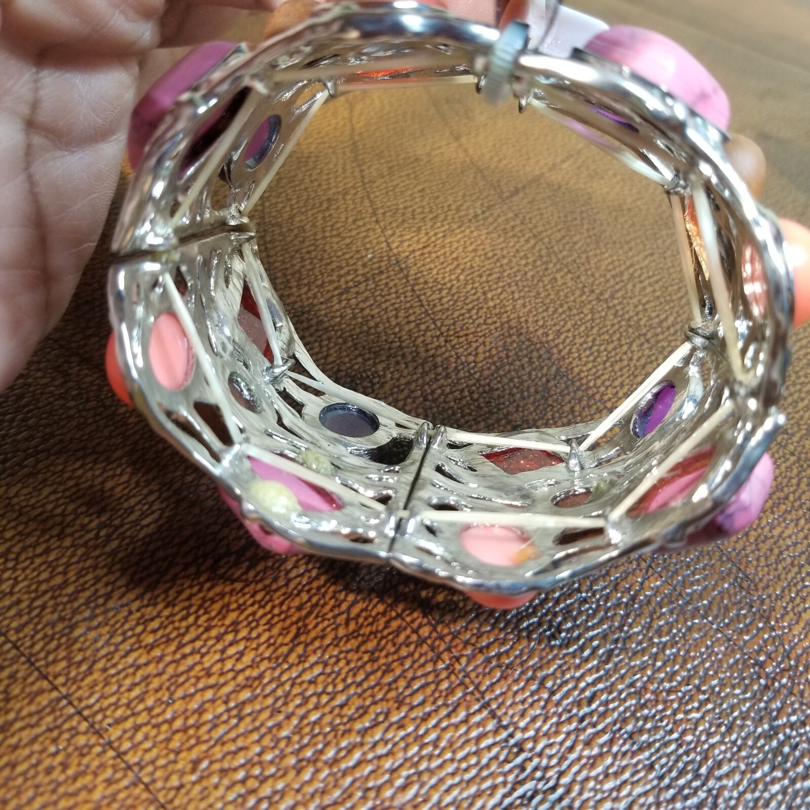 Ami Silver and Multi-colored Simulated Stone Brac… - image 3