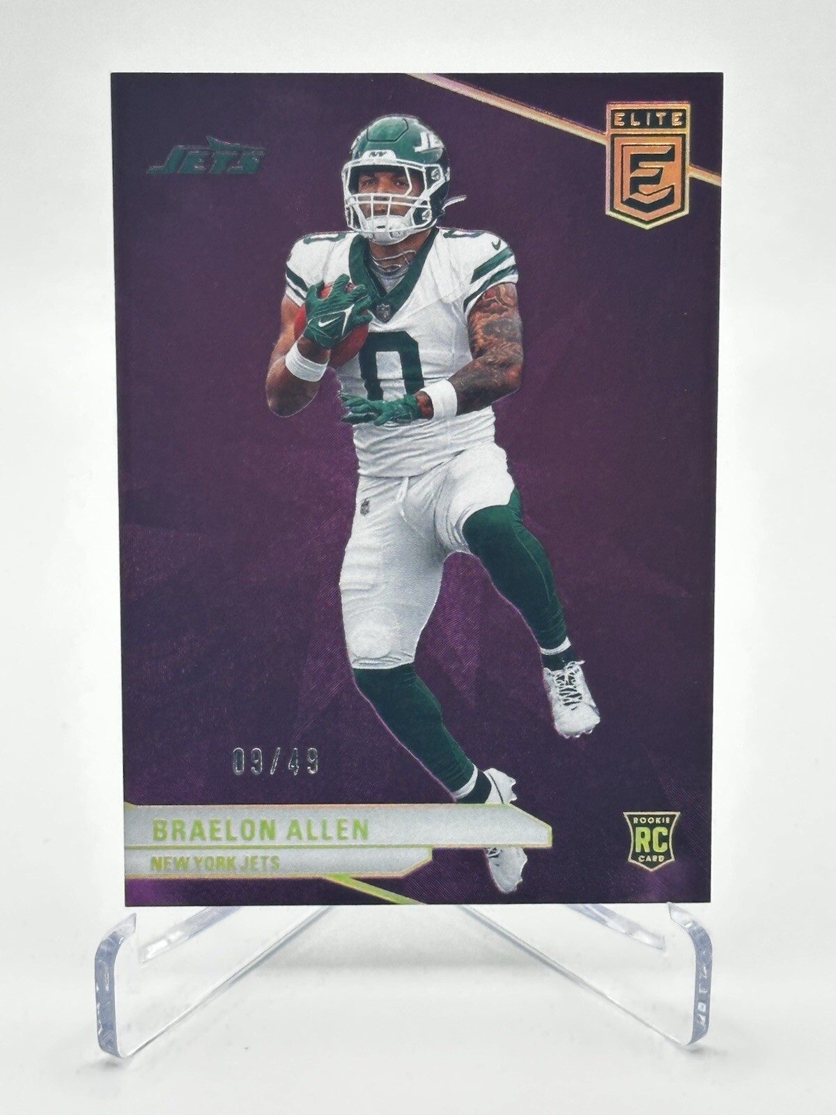 2024 DONRUSS ELITE BRAELON ALLEN ROOKIE RC PURPLE FOIL  09/49 NEW YORK JETS