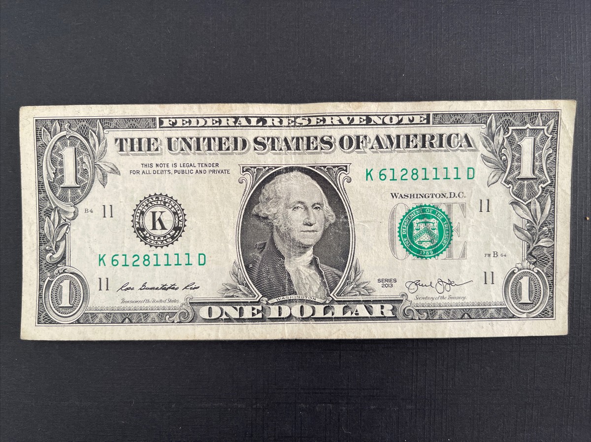 TRAILING SOLID QUAD 1111 FIVE of a KIND $1 Dollar Bill SERIAL