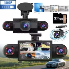 Dash Cam 4 Channel 360° Front Rear Inside DashCam, HD 1080P Car Camera 32GB