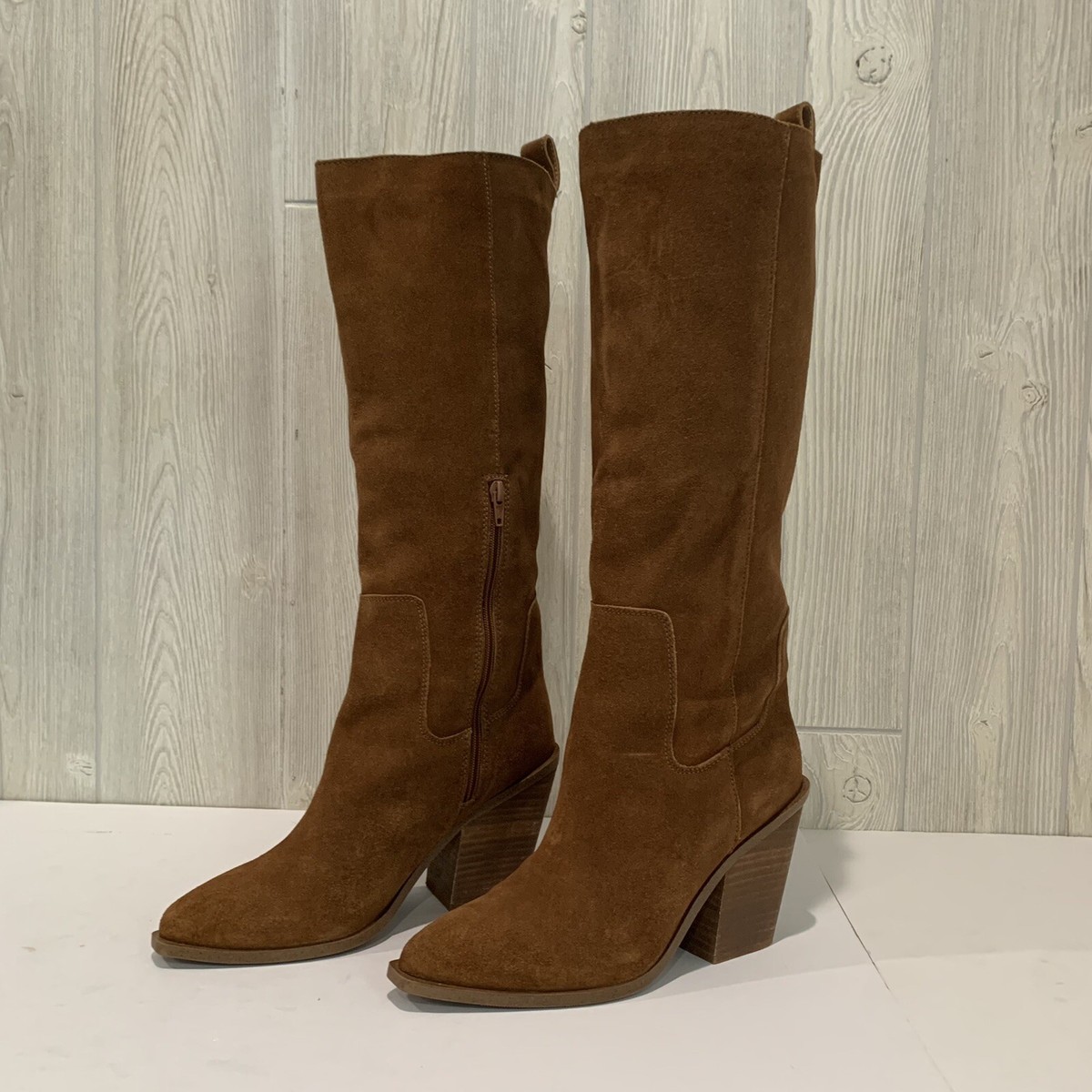 Steve Madden Seven Knee High Boot Cognac Brown Suede Leather