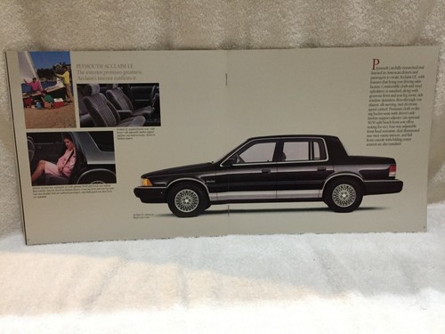 1989 PLYMOUTH ACCLAIM LE LX SHOWROOM BROCHURE W/EXTERIOR COLORS "NOS"  - Picture 6 of 7