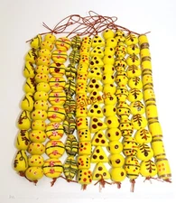 10 Strands Multi Shape Lamp work Glass Beads, Yellow beads for jewelry making.