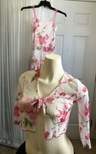EUC David Charles Fit & Flare Lace White Pink Floral Lined Dress & Top Sz 10 2pc