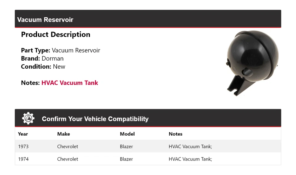 Depósito de vacío para Chevrolet Blazer Dorman 1973-1974 Foto 2 de 4