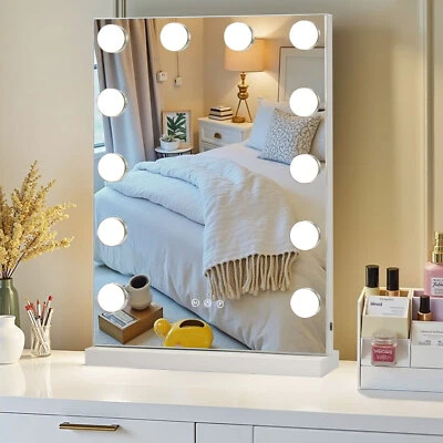 MARKENLOS Hollywood Schminkspiegel Kosmetikspiegel mit 12 Led Beleuchtung Dimmbar 58x46cm