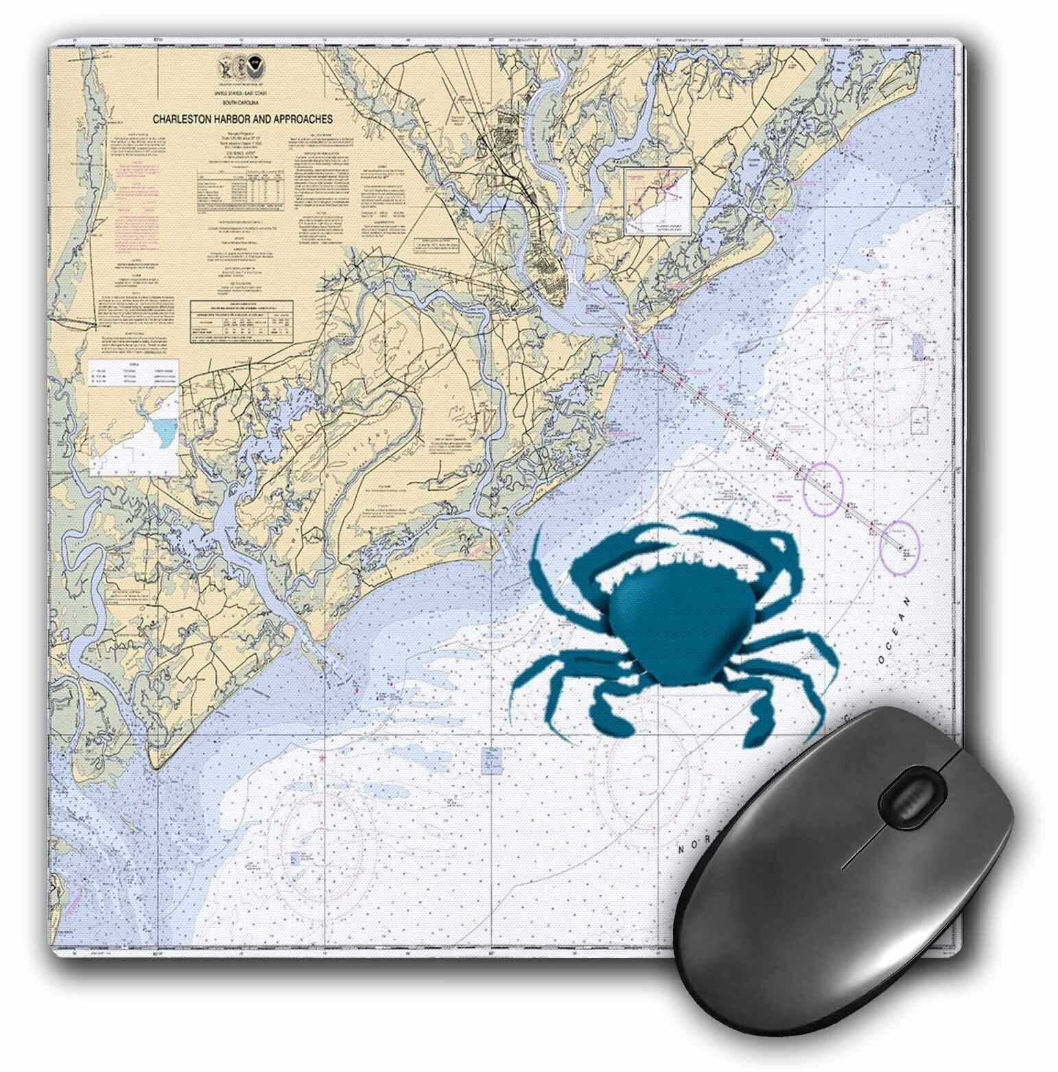Blue Crab Charleston Harbor Chart MousePad by 3dRose