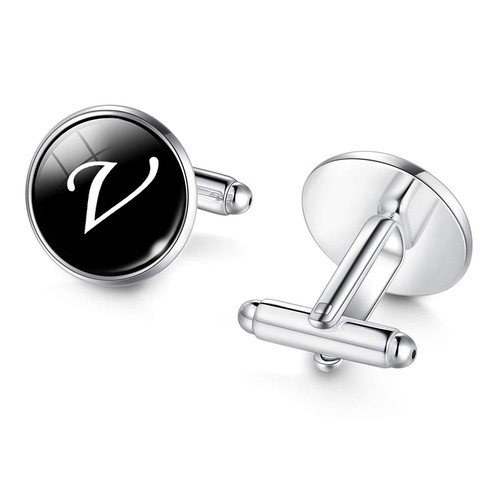 Mens initial letter silver alphabet cufflink cuff link wedding formal business - Picture 24 of 28